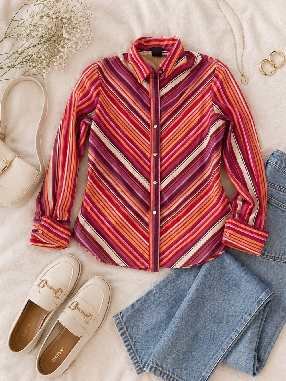 GAP striped fitted button up | pink orange retro preppy top Size Small